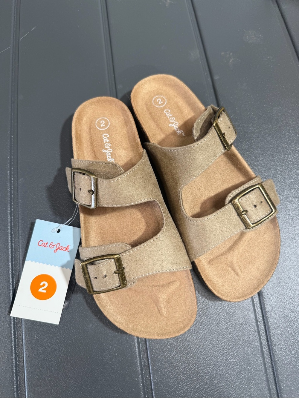Cat & Jack Girls Tan Double-Buckle Slide Sandals